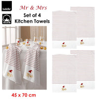 Ladelle Mr & Mrs Christmas Hat Set of 4 Cotton Kitchen Towels 45 x 70 cm Home & Garden Kings Warehouse 