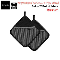 Ladelle Professional Series Stripe Black Set of 2 Pot Holders 21 x 21 cm Home & Garden Kings Warehouse 