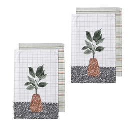 Ladelle Revive Plants Set of 4 Cotton Kitchen Towels Brown Pot Home & Garden Kings Warehouse 