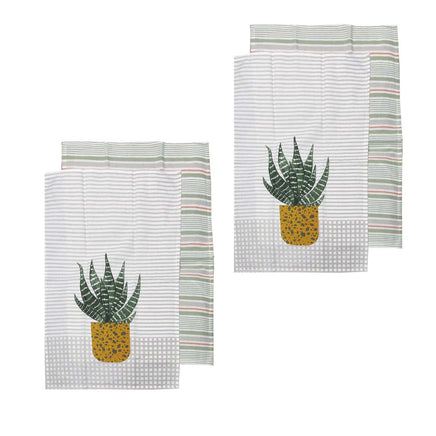 Ladelle Revive Plants Set of 4 Cotton Kitchen Towels Yellow Pot Home & Garden Kings Warehouse 