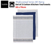 Ladelle Set of 3 Professional Series III Cotton Kitchen Tea Towels Navy 50 x 70 cm Home & Garden Kings Warehouse 