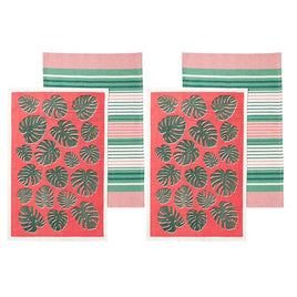 Ladelle Set of 4 Bahamas Kitchen / Cleaning 100% Cotton Tea Towels Coral Home & Garden Kings Warehouse 