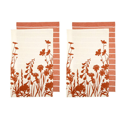 Ladelle Set of 4 Sanctuary Floral Cotton Kitchen Tea Towels 50 x 70 cm Terracotta Home & Garden Kings Warehouse 