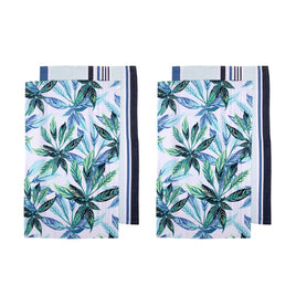 Ladelle Set of 4 Zest Leaves Green Cotton Kitchen Tea Towels 50 x 70 cm Home & Garden Kings Warehouse 
