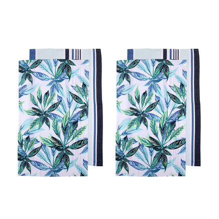Ladelle Set of 4 Zest Leaves Green Cotton Kitchen Tea Towels 50 x 70 cm Home & Garden Kings Warehouse 