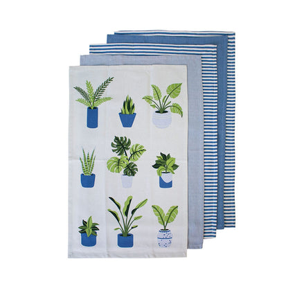 Ladelle Set of 5 Plant Life Cotton Kitchen Tea Towels 50 x 70 cm Blue Home & Garden Kings Warehouse 