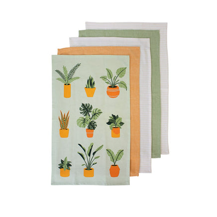 Ladelle Set of 5 Plant Life Cotton Kitchen Tea Towels 50 x 70 cm Green Home & Garden Kings Warehouse 