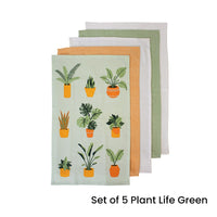 Ladelle Set of 5 Plant Life Cotton Kitchen Tea Towels 50 x 70 cm Green Home & Garden Kings Warehouse 