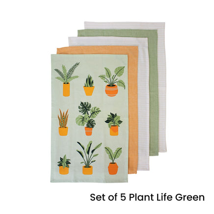 Ladelle Set of 5 Plant Life Cotton Kitchen Tea Towels 50 x 70 cm Green Home & Garden Kings Warehouse 