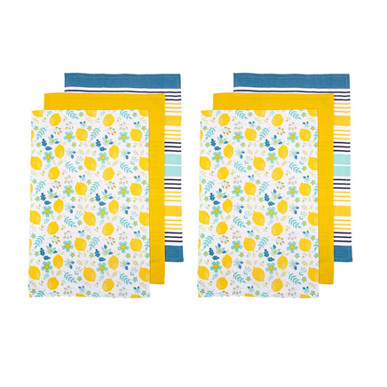 Ladelle Set of 6 Positano Cotton Kitchen Tea Towels 50 x 70 cm White Home & Garden Kings Warehouse 