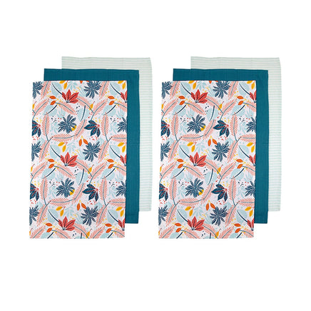 Ladelle Set of 6 Zest Bright Cotton Kitchen Tea Towels 50 x 70 cm Leaves Home & Garden Kings Warehouse 