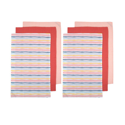 Ladelle Set of 6 Zest Bright Cotton Kitchen Tea Towels 50 x 70 cm Stripes Home & Garden Kings Warehouse 