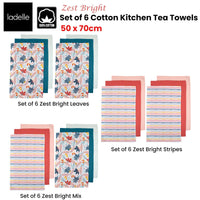 Ladelle Set of 6 Zest Bright Cotton Kitchen Tea Towels 50 x 70 cm Stripes Home & Garden Kings Warehouse 