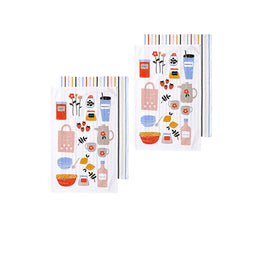 Ladelle Sunday Market Set of 4 Cotton Kitchen Towels Blue Multi Home & Garden Kings Warehouse 