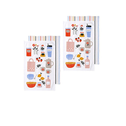 Ladelle Sunday Market Set of 4 Cotton Kitchen Towels Blue Multi Home & Garden Kings Warehouse 