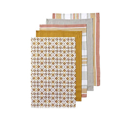 Ladelle Tile Set of 5 Cotton Kitchen Towels Gold Home & Garden Kings Warehouse 