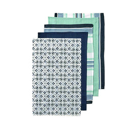 Ladelle Tile Set of 5 Cotton Kitchen Towels Navy Home & Garden Kings Warehouse 