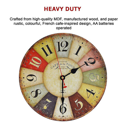 Large Colourful Wall Clock Kitchen Office Retro Timepiece Kings Warehouse 