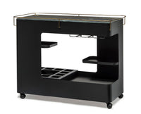 Large Contemporary Black Gold Drinks Trolley Bar Cart with Marble Top and Stemware Rack Furniture Kings Warehouse 