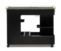 Large Contemporary Black Gold Drinks Trolley Bar Cart with Marble Top and Stemware Rack Furniture Kings Warehouse 