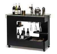 Large Contemporary Black Gold Drinks Trolley Bar Cart with Marble Top and Stemware Rack Kings Warehouse 