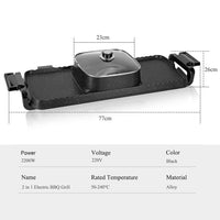 Large Electric Grill Hot Pot Hotpot 2 In 1 Electric Barbecue Non-Stick Pan Grill/Korean BBQ/Shabu Shabu 2200W Kings Warehouse 