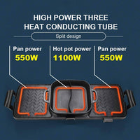 Large Electric Grill Hot Pot Hotpot 2 In 1 Electric Barbecue Non-Stick Pan Grill/Korean BBQ/Shabu Shabu 2200W Kings Warehouse 