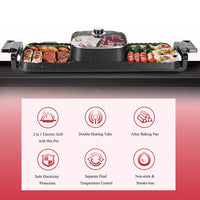Large Electric Grill Hot Pot Hotpot 2 In 1 Electric Barbecue Non-Stick Pan Grill/Korean BBQ/Shabu Shabu 2200W Kings Warehouse 