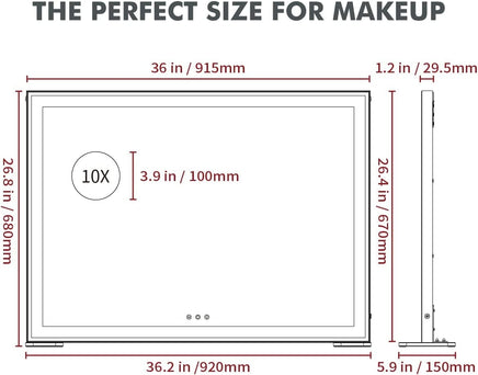 Large Hollywood Makeup Mirror 3 Modes Lighted and Smart Touch Control (92 x 68 cm) Kings Warehouse 