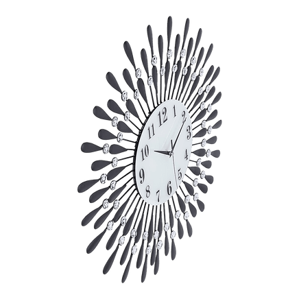 Large Modern 3D Crystal Wall Clock Luxury Art Metal Round Home Decor KingsWarehouse 