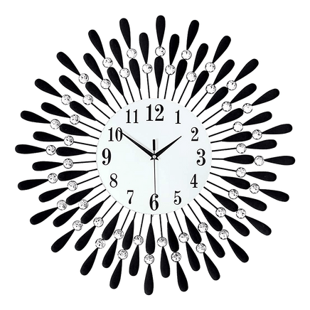 Large Modern 3D Crystal Wall Clock Luxury Art Metal Round Home Decor KingsWarehouse 