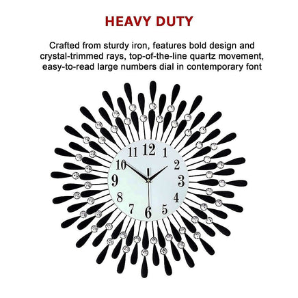Large Modern 3D Crystal Wall Clock Luxury Art Metal Round Home Decor KingsWarehouse 