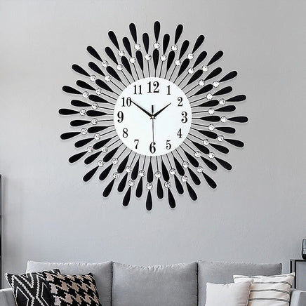 Large Modern 3D Crystal Wall Clock Luxury Art Metal Round Home Decor KingsWarehouse 