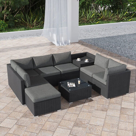 Large Modular Outdoor Ottoman Lounge Set in Black Furniture Kings Warehouse 