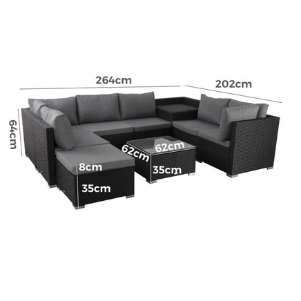 Large Modular Outdoor Ottoman Lounge Set in Black Furniture Kings Warehouse 