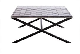 Large Square Black Coffee Table with Stainless Steel Woven Top Occasions Kings Warehouse 