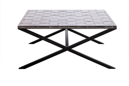 Large Square Black Coffee Table with Stainless Steel Woven Top Occasions Kings Warehouse 
