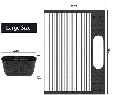 Large Stainless Steel Roll Up Dish Drying Rack with Utensil Holder for Home Kitchen Kings Warehouse 