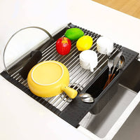 Large Stainless Steel Roll Up Dish Drying Rack with Utensil Holder for Home Kitchen Kings Warehouse 