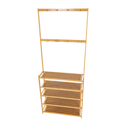 Large Wooden 5 Tiers Hat Coat Stand Clothes Shoe Rack Hanger Hooks Shelf Storage Furniture Kings Warehouse 