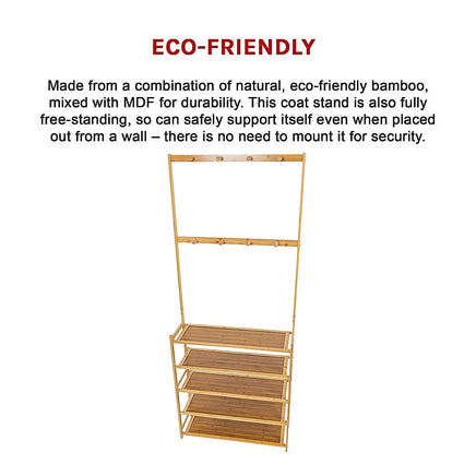 Large Wooden 5 Tiers Hat Coat Stand Clothes Shoe Rack Hanger Hooks Shelf Storage Furniture Kings Warehouse 