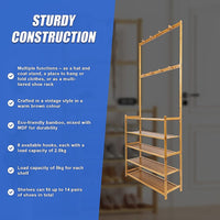 Large Wooden 5 Tiers Hat Coat Stand Clothes Shoe Rack Hanger Hooks Shelf Storage Furniture Kings Warehouse 