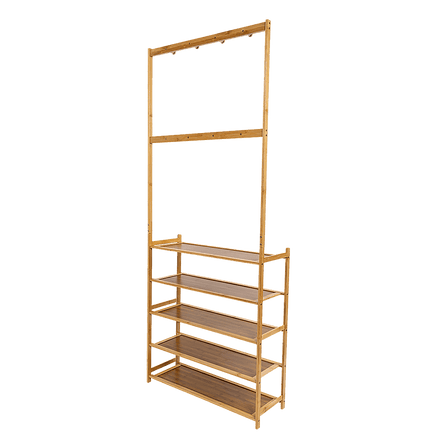 Large Wooden 5 Tiers Hat Coat Stand Clothes Shoe Rack Hanger Hooks Shelf Storage Furniture Kings Warehouse 