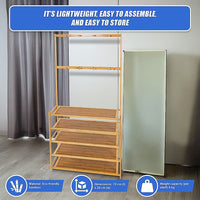 Large Wooden 5 Tiers Hat Coat Stand Clothes Shoe Rack Hanger Hooks Shelf Storage Furniture Kings Warehouse 