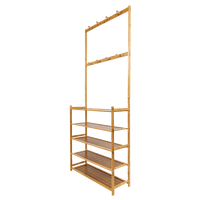 Large Wooden 5 Tiers Hat Coat Stand Clothes Shoe Rack Hanger Hooks Shelf Storage Furniture Kings Warehouse 
