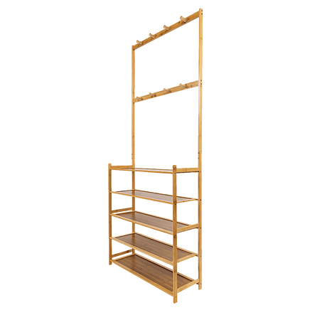Large Wooden 5 Tiers Hat Coat Stand Clothes Shoe Rack Hanger Hooks Shelf Storage Furniture Kings Warehouse 