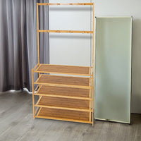 Large Wooden 5 Tiers Hat Coat Stand Clothes Shoe Rack Hanger Hooks Shelf Storage Furniture Kings Warehouse 