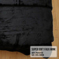 Laura Hill 600GSM Faux Mink Blanket Double-Sided Queen Size - Black Kings Warehouse 