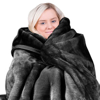 Laura Hill 600GSM Faux Mink Blanket Double-Sided Queen Size - Black