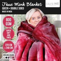 Laura Hill Double-sided Large 220 X 240cm Faux Mink Throw Rug Blanket 800-gsm Heavy - Red Kings Warehouse 